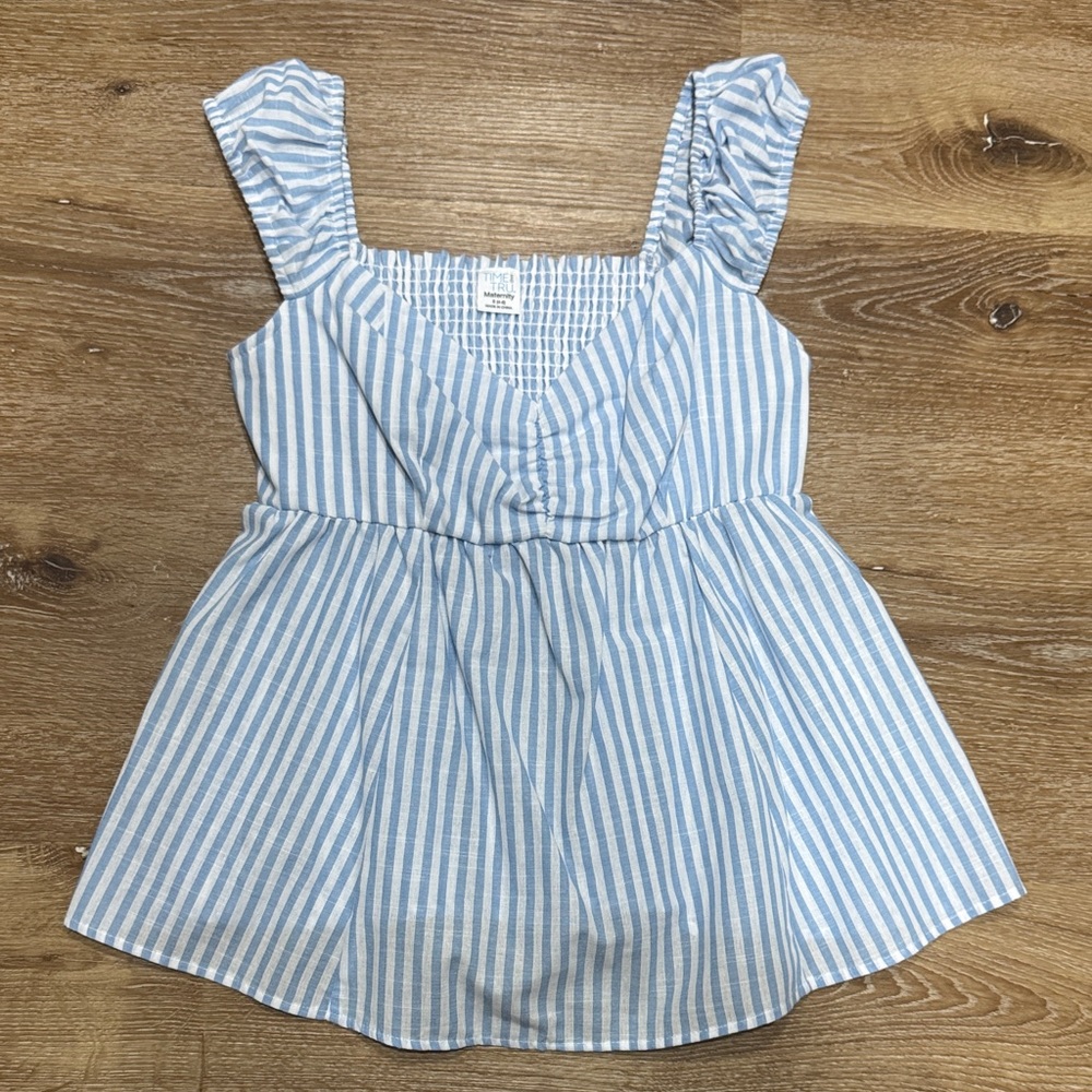 Time and Tru Maternity Blue and White Striped Peplum Tank Top